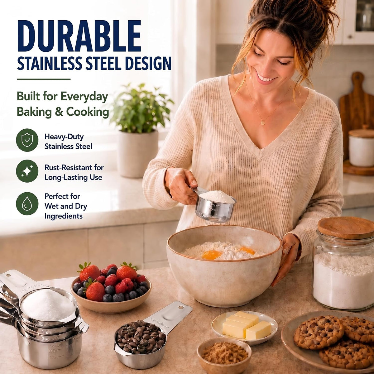 Stainless Steel Measuring Cups and Spoons Set, Baking Essentials