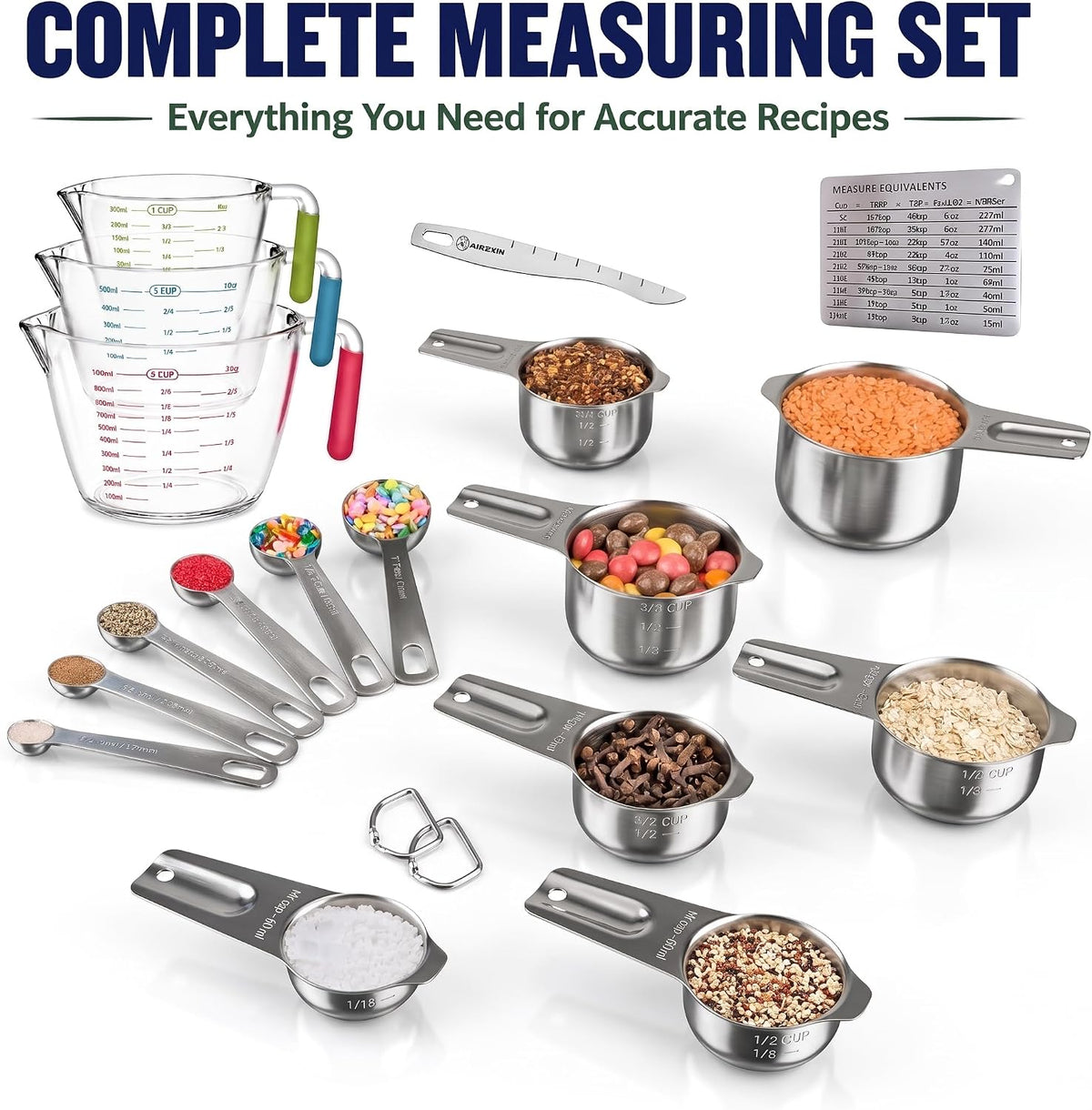 Stainless Steel Measuring Cups and Spoons Set, Baking Essentials