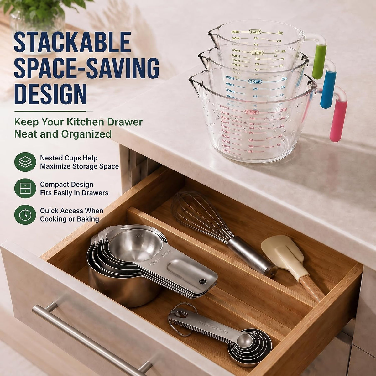 Stainless Steel Measuring Cups and Spoons Set, Baking Essentials
