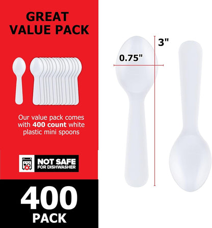 400 Count 3-Inch Plastic Mini Taster Spoons - Perfect for Sampling, Desserts, and Parties, Disposable and Durable Utensils