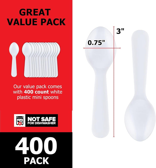 400 Count 3-Inch Plastic Mini Taster Spoons - Perfect for Sampling, Desserts, and Parties, Disposable and Durable Utensils