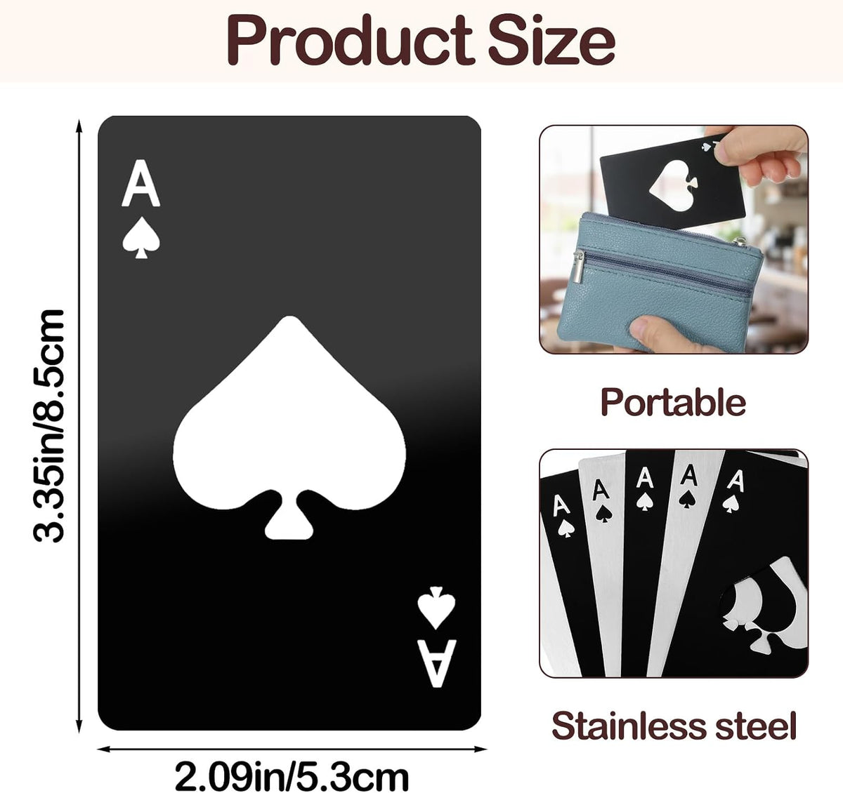 40Pcs Ace of Spades Bottle Openers, Poker Card Bottle Openers Portable Stainless Steel Can Opener Credit Card Size Beer Bottles Can Cap Opener for Wallet Pocket Wedding Party Good Gift