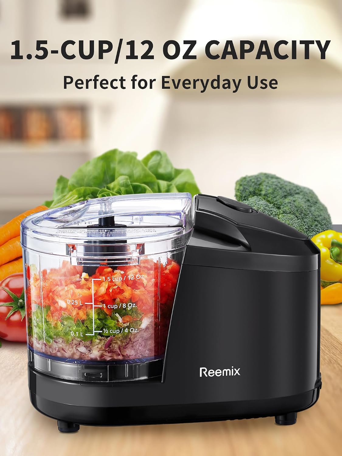 1.5-Cup One-Touch Electric Food Chopper, 100W Mini Food Processor Meat Grinder, Mix, Chop, Mince and Blend Vegetables, Fruits, Nuts, Meats, Stainless Steel Blade (Red)