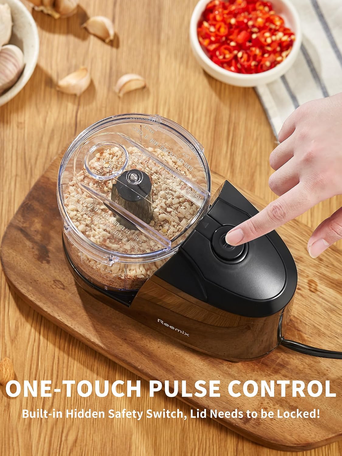 1.5-Cup One-Touch Electric Food Chopper, 100W Mini Food Processor Meat Grinder, Mix, Chop, Mince and Blend Vegetables, Fruits, Nuts, Meats, Stainless Steel Blade (Red)