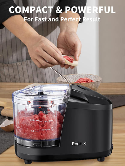 1.5-Cup One-Touch Electric Food Chopper, 100W Mini Food Processor Meat Grinder, Mix, Chop, Mince and Blend Vegetables, Fruits, Nuts, Meats, Stainless Steel Blade (Red)
