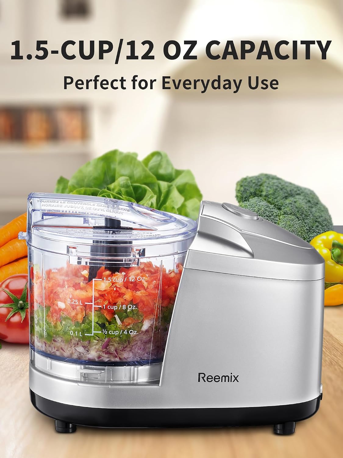 1.5-Cup One-Touch Electric Food Chopper, 100W Mini Food Processor Meat Grinder, Mix, Chop, Mince and Blend Vegetables, Fruits, Nuts, Meats, Stainless Steel Blade (Red)
