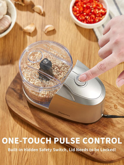 1.5-Cup One-Touch Electric Food Chopper, 100W Mini Food Processor Meat Grinder, Mix, Chop, Mince and Blend Vegetables, Fruits, Nuts, Meats, Stainless Steel Blade (Red)