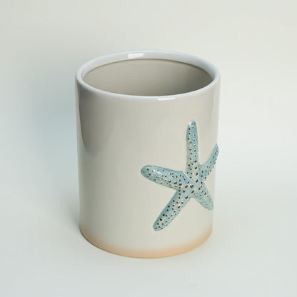 Ceramic Starfish Embossed Utensil Holder, Large Cooking Utensil Crocks for Countertop, Ocean Style Utensil Organizer for Spatula