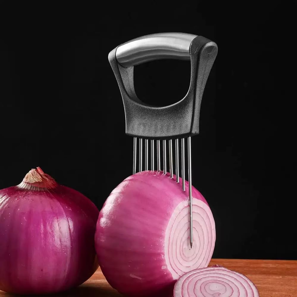 Large Onion Holder for Slicing, Stainless Steel Onion Slice Holder Lemon Slicer Cutter for Slicing, Food Slicer Vegetable Chopper Cutter Assistant Tool forSlicing Meat Lemon Potato Tomato (10Pin-1Pcs)
