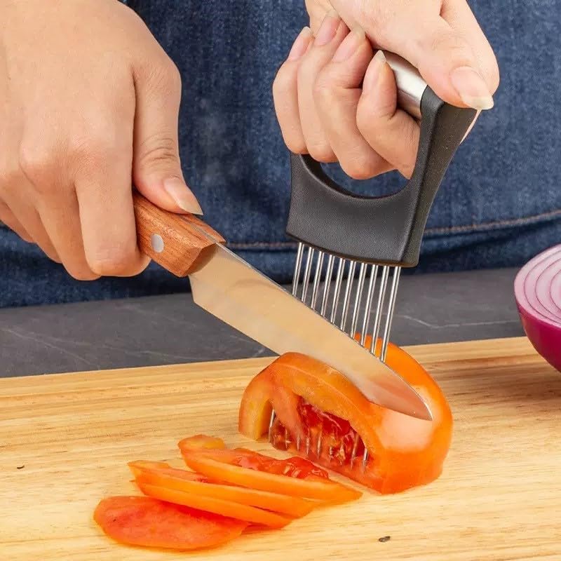 Large Onion Holder for Slicing, Stainless Steel Onion Slice Holder Lemon Slicer Cutter for Slicing, Food Slicer Vegetable Chopper Cutter Assistant Tool forSlicing Meat Lemon Potato Tomato (10Pin-1Pcs)
