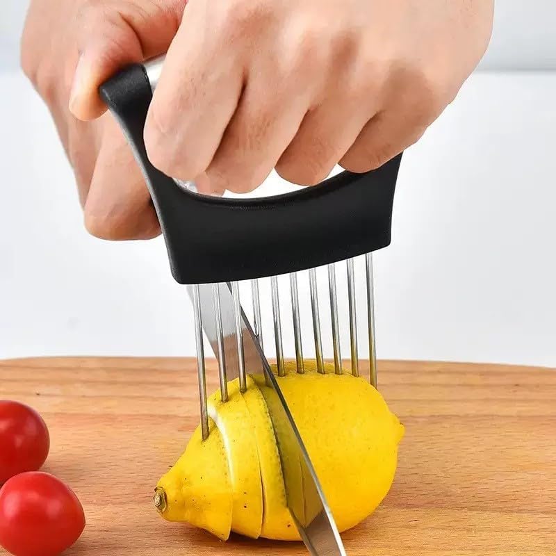 Large Onion Holder for Slicing, Stainless Steel Onion Slice Holder Lemon Slicer Cutter for Slicing, Food Slicer Vegetable Chopper Cutter Assistant Tool forSlicing Meat Lemon Potato Tomato (10Pin-1Pcs)