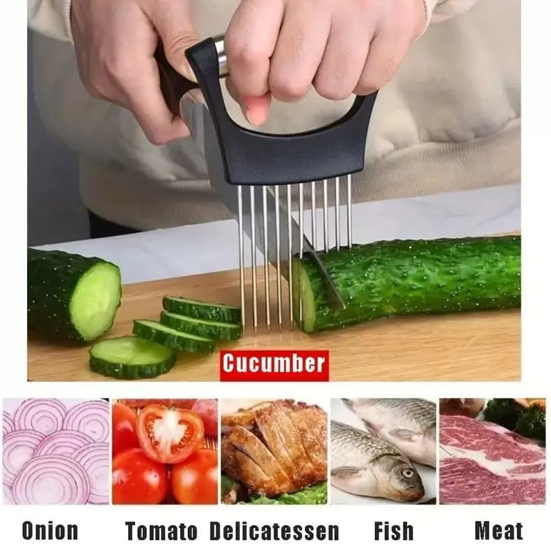 Large Onion Holder for Slicing, Stainless Steel Onion Slice Holder Lemon Slicer Cutter for Slicing, Food Slicer Vegetable Chopper Cutter Assistant Tool forSlicing Meat Lemon Potato Tomato (10Pin-1Pcs)