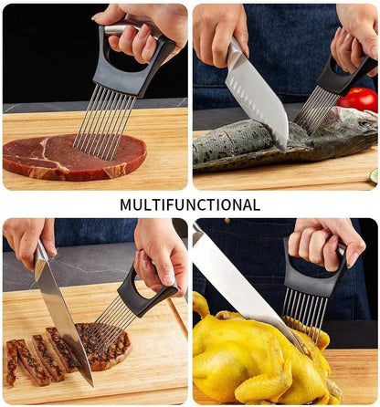 Large Onion Holder for Slicing, Stainless Steel Onion Slice Holder Lemon Slicer Cutter for Slicing, Food Slicer Vegetable Chopper Cutter Assistant Tool forSlicing Meat Lemon Potato Tomato (10Pin-1Pcs)