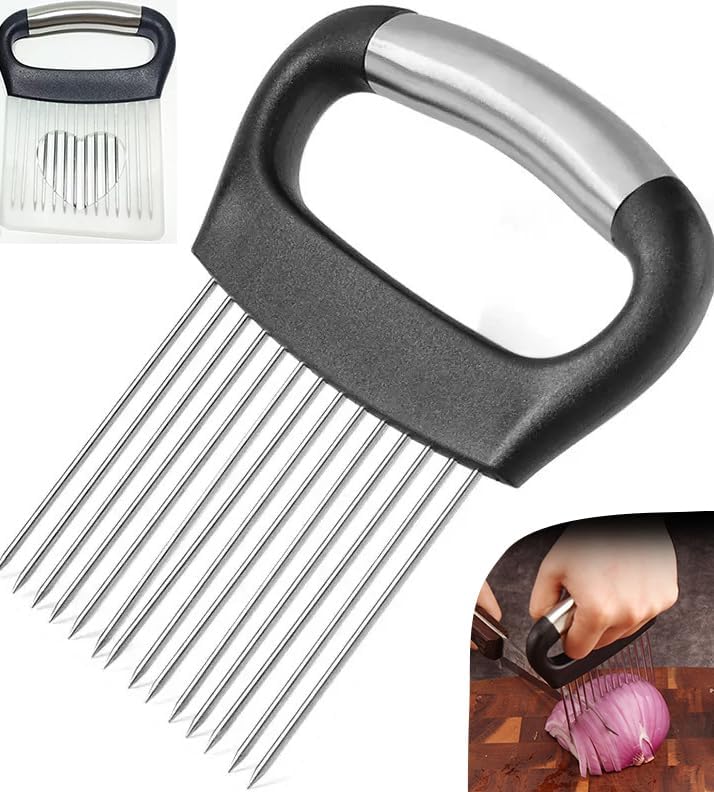 Large Onion Holder for Slicing, Stainless Steel Onion Slice Holder Lemon Slicer Cutter for Slicing, Food Slicer Vegetable Chopper Cutter Assistant Tool forSlicing Meat Lemon Potato Tomato (10Pin-1Pcs)