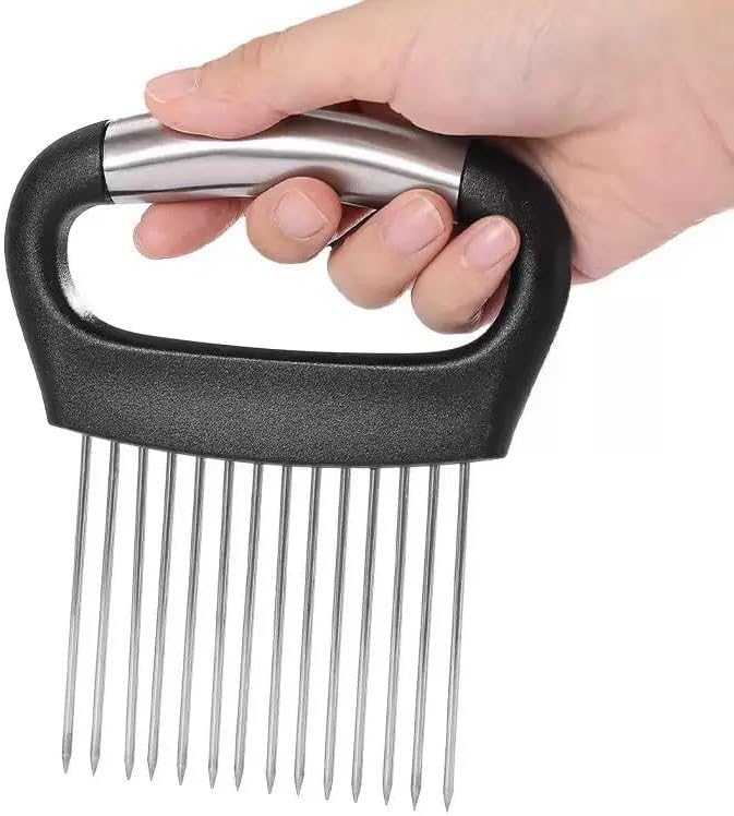 Large Onion Holder for Slicing, Stainless Steel Onion Slice Holder Lemon Slicer Cutter for Slicing, Food Slicer Vegetable Chopper Cutter Assistant Tool forSlicing Meat Lemon Potato Tomato (10Pin-1Pcs)