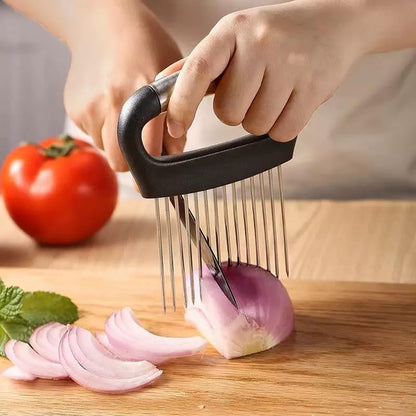 Large Onion Holder for Slicing, Stainless Steel Onion Slice Holder Lemon Slicer Cutter for Slicing, Food Slicer Vegetable Chopper Cutter Assistant Tool forSlicing Meat Lemon Potato Tomato (10Pin-1Pcs)
