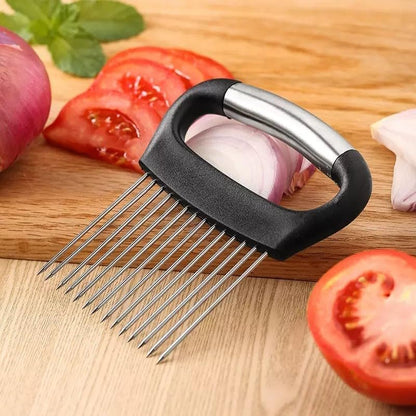 Large Onion Holder for Slicing, Stainless Steel Onion Slice Holder Lemon Slicer Cutter for Slicing, Food Slicer Vegetable Chopper Cutter Assistant Tool forSlicing Meat Lemon Potato Tomato (10Pin-1Pcs)