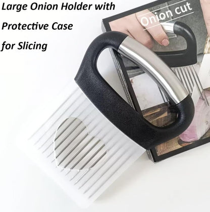Large Onion Holder for Slicing, Stainless Steel Onion Slice Holder Lemon Slicer Cutter for Slicing, Food Slicer Vegetable Chopper Cutter Assistant Tool forSlicing Meat Lemon Potato Tomato (10Pin-1Pcs)