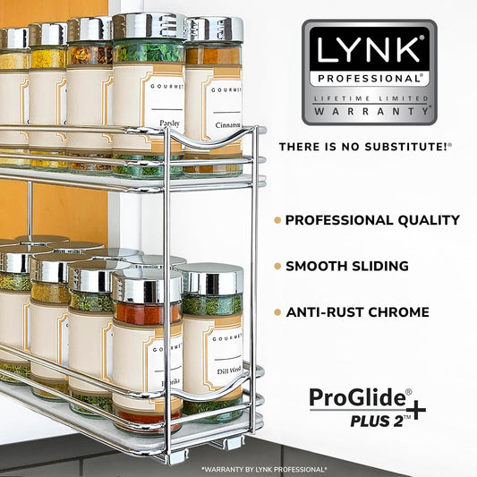® Pull Out Spice Organization for Cabinets - 4-3/8 inch Wide – Spice Rack for Inside Cabinets, Slide Out Spice Rack Organizer for cabinet – Pull Out Spice Rack, Sliding 2 Tier Chrome