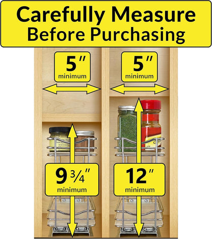 ® Pull Out Spice Organization for Cabinets - 4-3/8 inch Wide – Spice Rack for Inside Cabinets, Slide Out Spice Rack Organizer for cabinet – Pull Out Spice Rack, Sliding 2 Tier Chrome