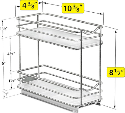® Pull Out Spice Organization for Cabinets - 4-3/8 inch Wide – Spice Rack for Inside Cabinets, Slide Out Spice Rack Organizer for cabinet – Pull Out Spice Rack, Sliding 2 Tier Chrome