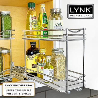 ® Pull Out Spice Organization for Cabinets - 4-3/8 inch Wide – Spice Rack for Inside Cabinets, Slide Out Spice Rack Organizer for cabinet – Pull Out Spice Rack, Sliding 2 Tier Chrome