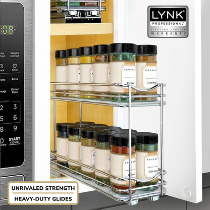 ® Pull Out Spice Organization for Cabinets - 4-3/8 inch Wide – Spice Rack for Inside Cabinets, Slide Out Spice Rack Organizer for cabinet – Pull Out Spice Rack, Sliding 2 Tier Chrome