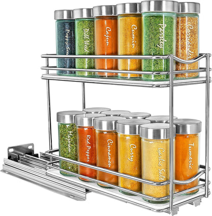 ® Pull Out Spice Organization for Cabinets - 4-3/8 inch Wide – Spice Rack for Inside Cabinets, Slide Out Spice Rack Organizer for cabinet – Pull Out Spice Rack, Sliding 2 Tier Chrome