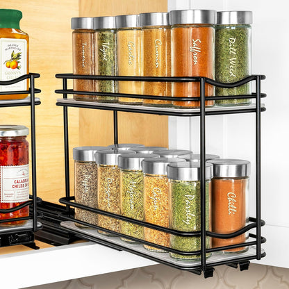 ® Pull Out Spice Organization for Cabinets - 4-3/8 inch Wide – Spice Rack for Inside Cabinets, Slide Out Spice Rack Organizer for cabinet – Pull Out Spice Rack, Sliding 2 Tier Chrome