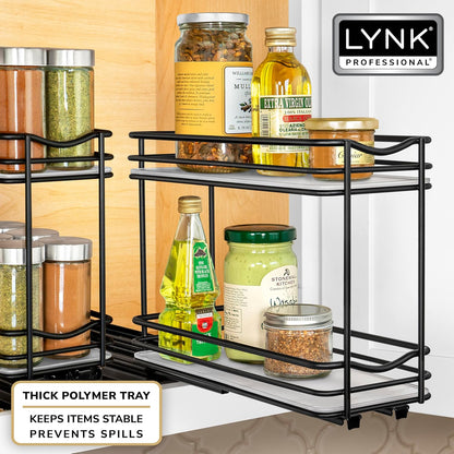 ® Pull Out Spice Organization for Cabinets - 4-3/8 inch Wide – Spice Rack for Inside Cabinets, Slide Out Spice Rack Organizer for cabinet – Pull Out Spice Rack, Sliding 2 Tier Chrome