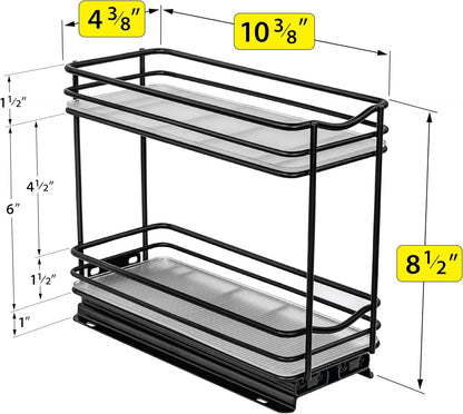 ® Pull Out Spice Organization for Cabinets - 4-3/8 inch Wide – Spice Rack for Inside Cabinets, Slide Out Spice Rack Organizer for cabinet – Pull Out Spice Rack, Sliding 2 Tier Chrome