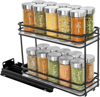 ® Pull Out Spice Organization for Cabinets - 4-3/8 inch Wide – Spice Rack for Inside Cabinets, Slide Out Spice Rack Organizer for cabinet – Pull Out Spice Rack, Sliding 2 Tier Chrome