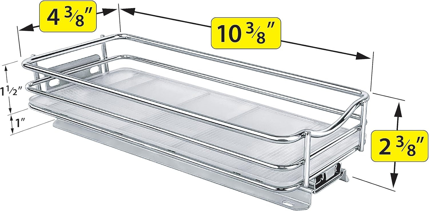 ® Pull Out Spice Organization for Cabinets - 4-3/8 inch Wide – Spice Rack for Inside Cabinets, Slide Out Spice Rack Organizer for cabinet – Pull Out Spice Rack, Sliding 2 Tier Chrome