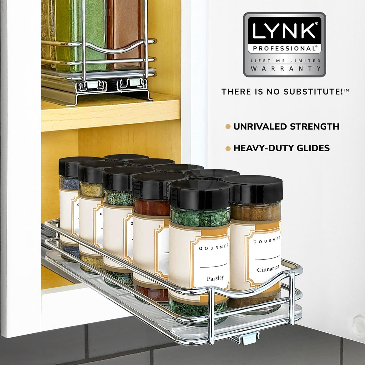 ® Pull Out Spice Organization for Cabinets - 4-3/8 inch Wide – Spice Rack for Inside Cabinets, Slide Out Spice Rack Organizer for cabinet – Pull Out Spice Rack, Sliding 2 Tier Chrome