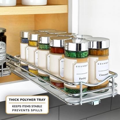 ® Pull Out Spice Organization for Cabinets - 4-3/8 inch Wide – Spice Rack for Inside Cabinets, Slide Out Spice Rack Organizer for cabinet – Pull Out Spice Rack, Sliding 2 Tier Chrome