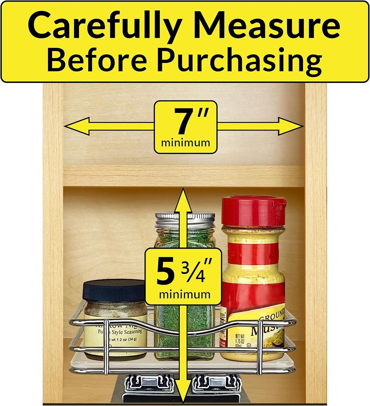 ® Pull Out Spice Organization for Cabinets - 4-3/8 inch Wide – Spice Rack for Inside Cabinets, Slide Out Spice Rack Organizer for cabinet – Pull Out Spice Rack, Sliding 2 Tier Chrome