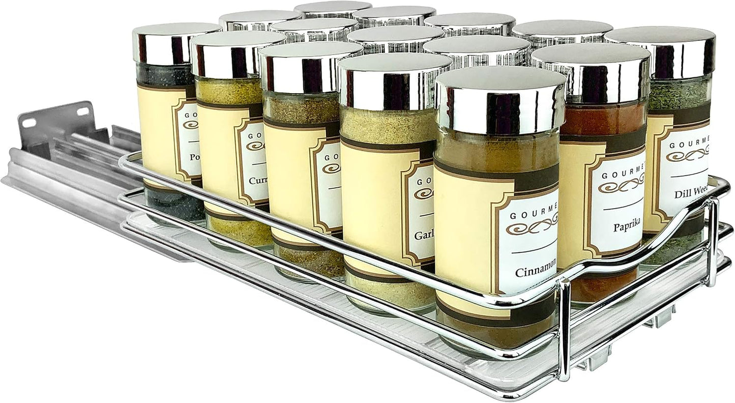 ® Pull Out Spice Organization for Cabinets - 4-3/8 inch Wide – Spice Rack for Inside Cabinets, Slide Out Spice Rack Organizer for cabinet – Pull Out Spice Rack, Sliding 2 Tier Chrome
