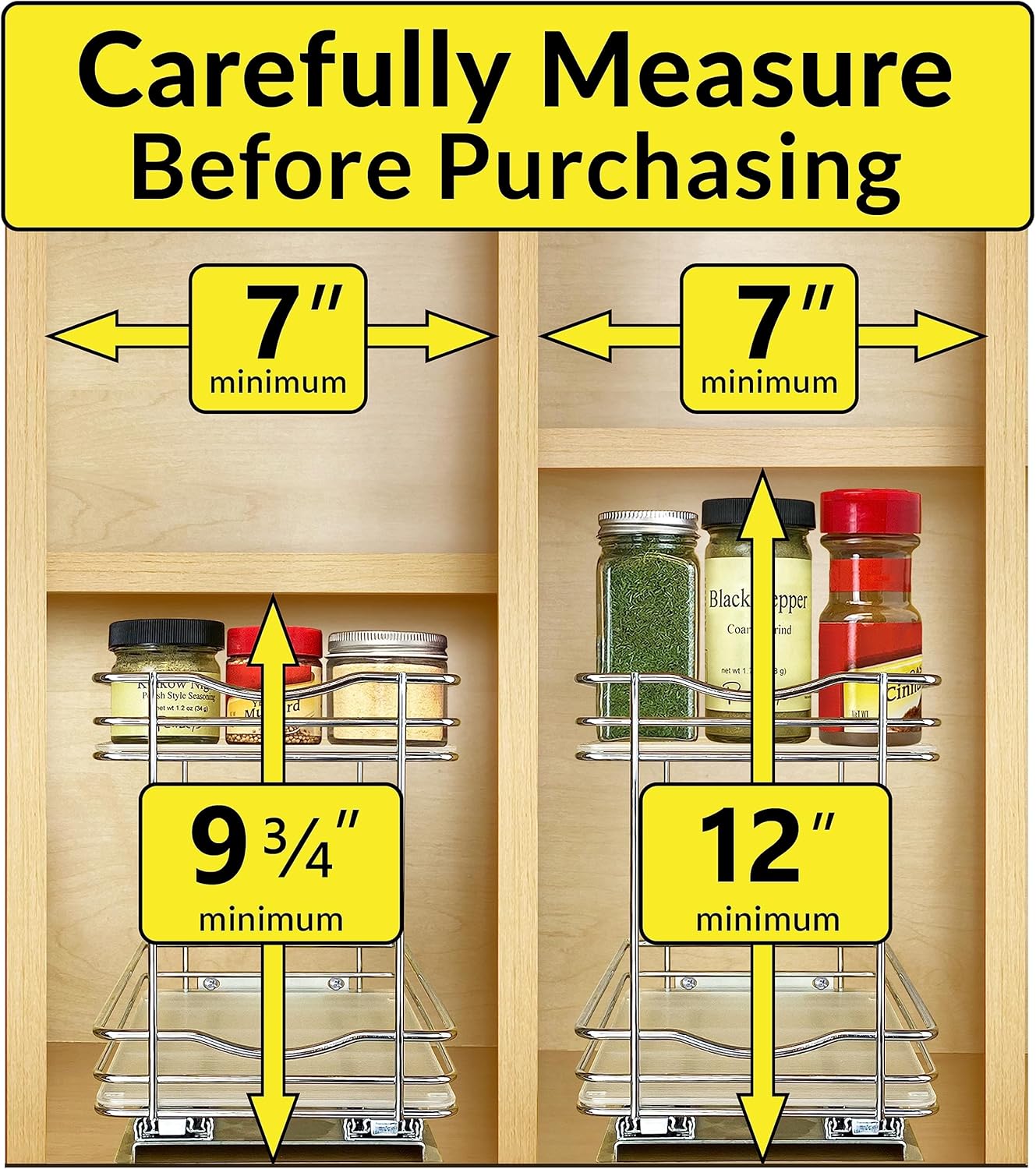 ® Pull Out Spice Organization for Cabinets - 4-3/8 inch Wide – Spice Rack for Inside Cabinets, Slide Out Spice Rack Organizer for cabinet – Pull Out Spice Rack, Sliding 2 Tier Chrome