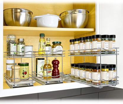 ® Pull Out Spice Organization for Cabinets - 4-3/8 inch Wide – Spice Rack for Inside Cabinets, Slide Out Spice Rack Organizer for cabinet – Pull Out Spice Rack, Sliding 2 Tier Chrome