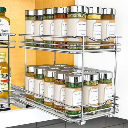 ® Pull Out Spice Organization for Cabinets - 4-3/8 inch Wide – Spice Rack for Inside Cabinets, Slide Out Spice Rack Organizer for cabinet – Pull Out Spice Rack, Sliding 2 Tier Chrome