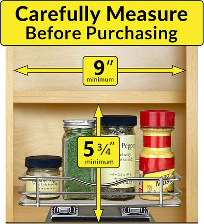 ® Pull Out Spice Organization for Cabinets - 4-3/8 inch Wide – Spice Rack for Inside Cabinets, Slide Out Spice Rack Organizer for cabinet – Pull Out Spice Rack, Sliding 2 Tier Chrome