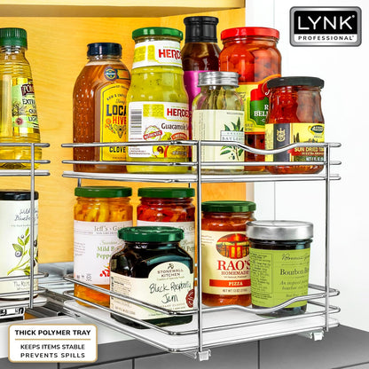® Pull Out Spice Organization for Cabinets - 4-3/8 inch Wide – Spice Rack for Inside Cabinets, Slide Out Spice Rack Organizer for cabinet – Pull Out Spice Rack, Sliding 2 Tier Chrome