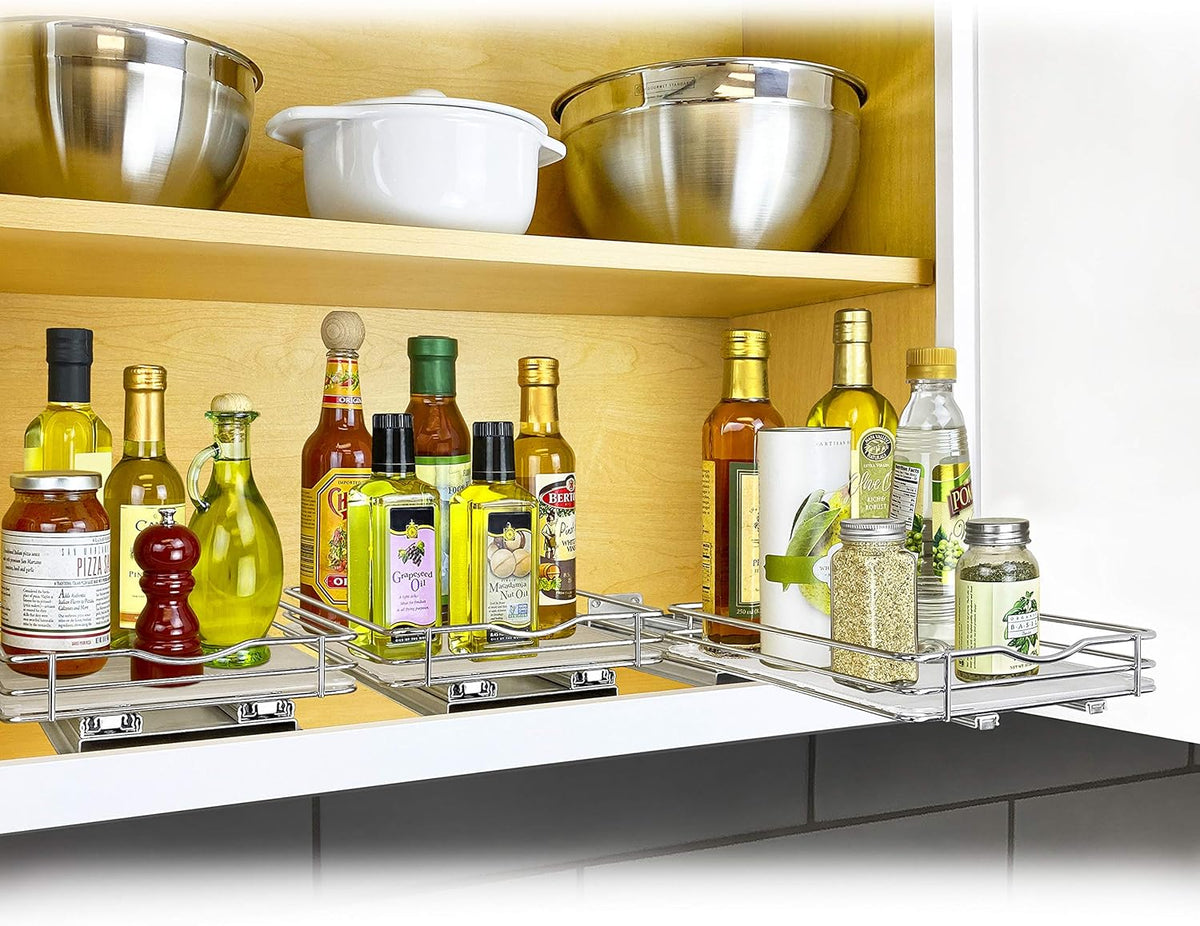 ® Pull Out Spice Organization for Cabinets - 4-3/8 inch Wide – Spice Rack for Inside Cabinets, Slide Out Spice Rack Organizer for cabinet – Pull Out Spice Rack, Sliding 2 Tier Chrome