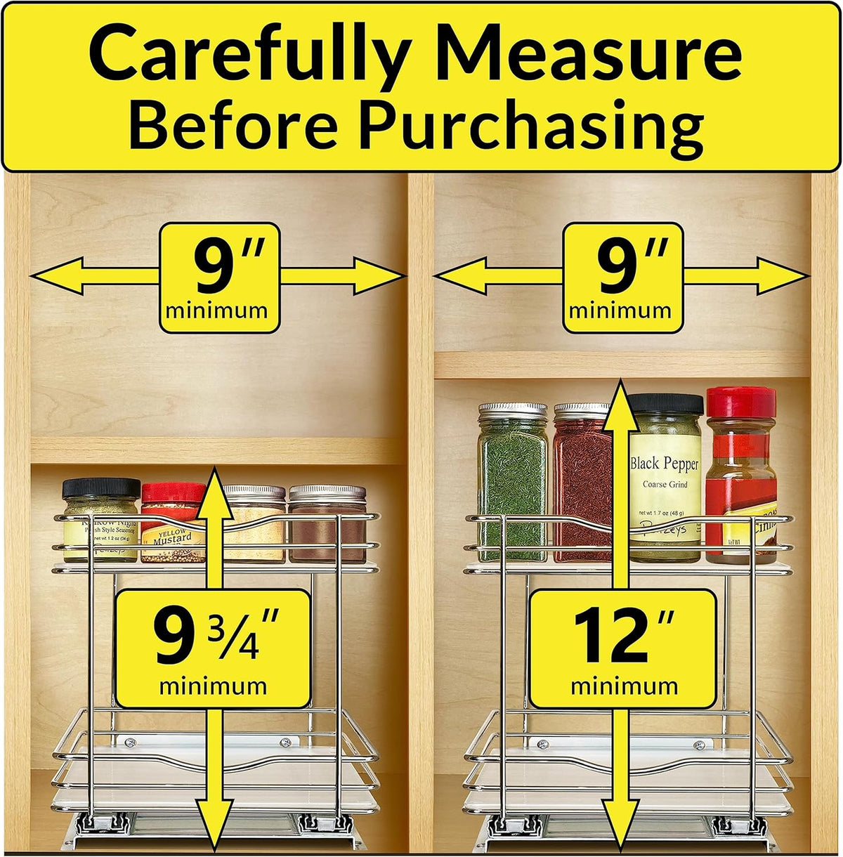 ® Pull Out Spice Organization for Cabinets - 4-3/8 inch Wide – Spice Rack for Inside Cabinets, Slide Out Spice Rack Organizer for cabinet – Pull Out Spice Rack, Sliding 2 Tier Chrome