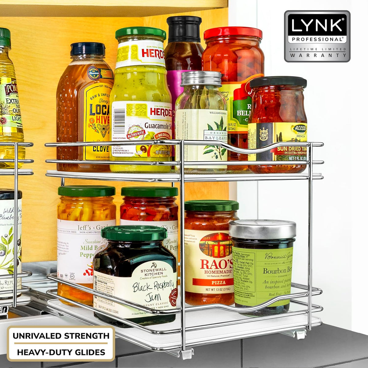 ® Pull Out Spice Organization for Cabinets - 4-3/8 inch Wide – Spice Rack for Inside Cabinets, Slide Out Spice Rack Organizer for cabinet – Pull Out Spice Rack, Sliding 2 Tier Chrome