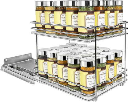 ® Pull Out Spice Organization for Cabinets - 4-3/8 inch Wide – Spice Rack for Inside Cabinets, Slide Out Spice Rack Organizer for cabinet – Pull Out Spice Rack, Sliding 2 Tier Chrome