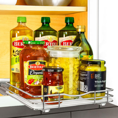 ® Pull Out Spice Organization for Cabinets - 4-3/8 inch Wide – Spice Rack for Inside Cabinets, Slide Out Spice Rack Organizer for cabinet – Pull Out Spice Rack, Sliding 2 Tier Chrome