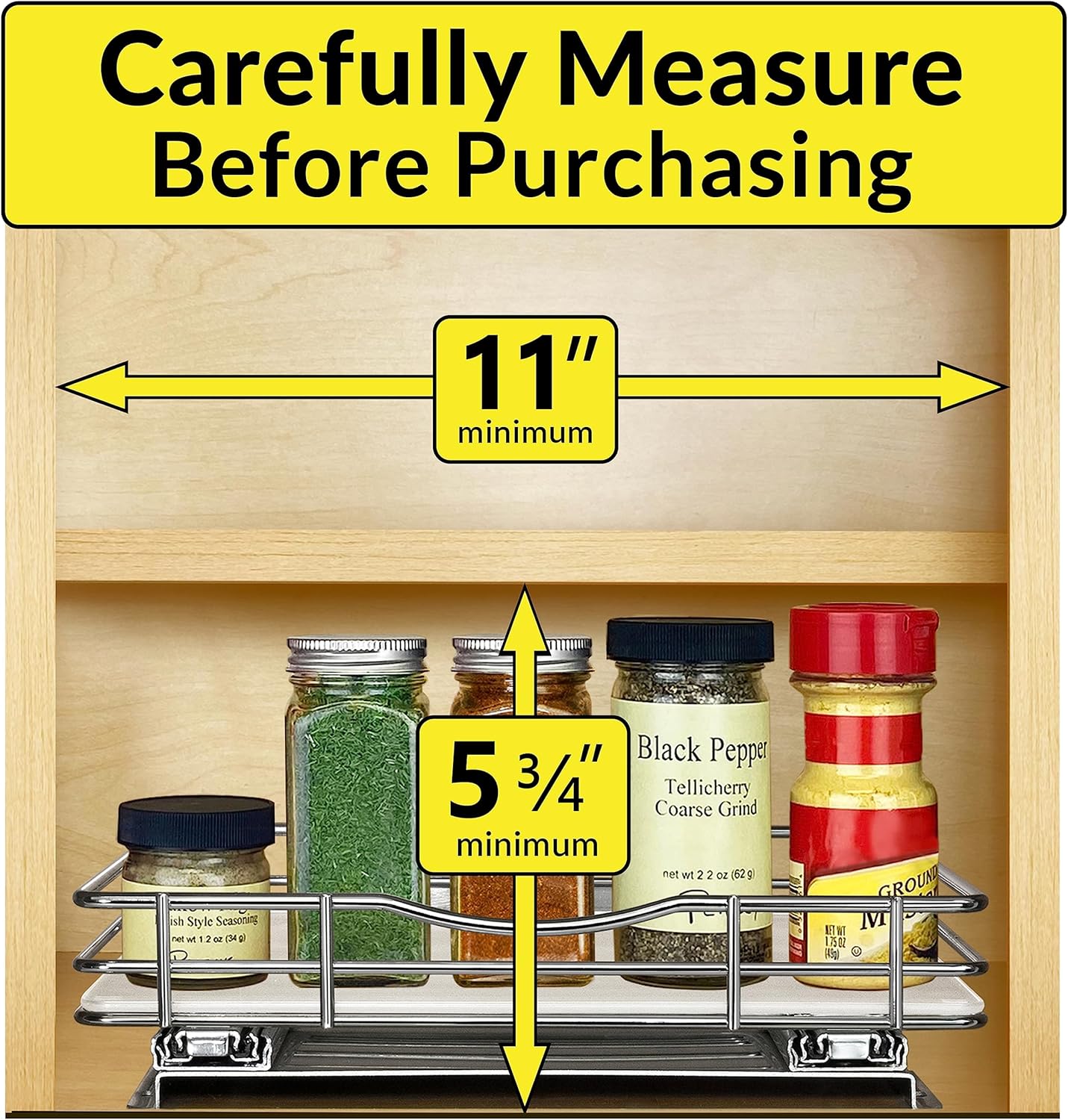 ® Pull Out Spice Organization for Cabinets - 4-3/8 inch Wide – Spice Rack for Inside Cabinets, Slide Out Spice Rack Organizer for cabinet – Pull Out Spice Rack, Sliding 2 Tier Chrome