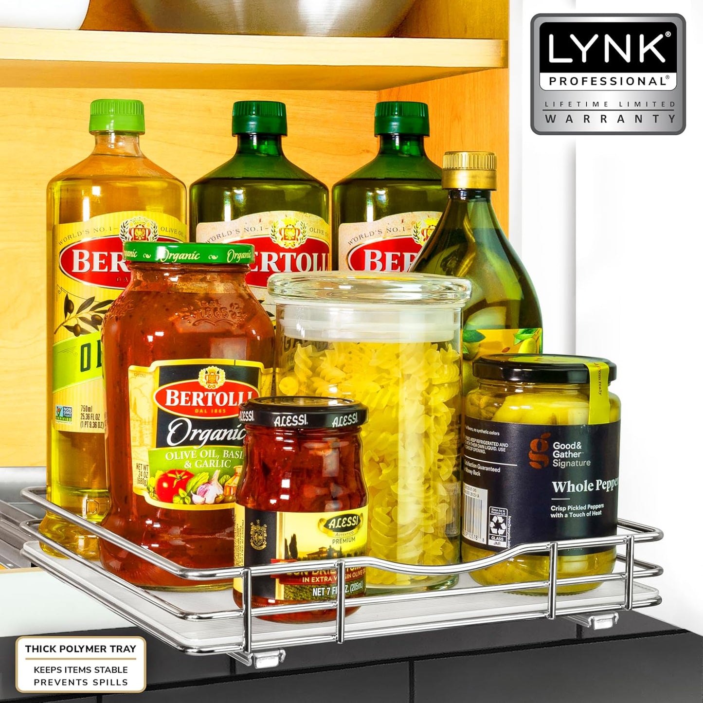 ® Pull Out Spice Organization for Cabinets - 4-3/8 inch Wide – Spice Rack for Inside Cabinets, Slide Out Spice Rack Organizer for cabinet – Pull Out Spice Rack, Sliding 2 Tier Chrome