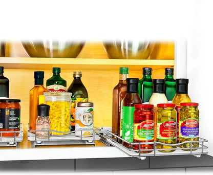 ® Pull Out Spice Organization for Cabinets - 4-3/8 inch Wide – Spice Rack for Inside Cabinets, Slide Out Spice Rack Organizer for cabinet – Pull Out Spice Rack, Sliding 2 Tier Chrome